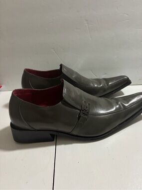 Zota Classic Men’s Size 12 Olive Leather Dress Shoes Square Toe Slip-On Loafers